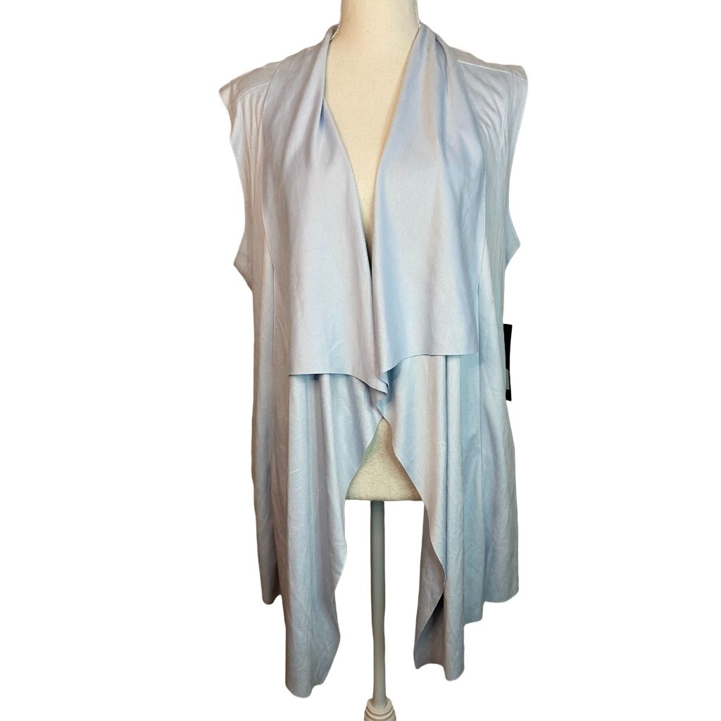 Luii Faux Leather Women's Vest, Size L, Lt Blue, Chic Boho